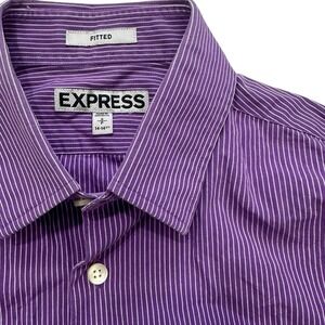 Express Men's Fitted Dress Shirt‎ Purple Pinstripe Long Sleeve Cotton Small